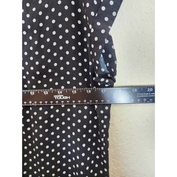 Express Blouse Top Small Black White Polka Dot Zip V-Neck Short Sleeve High Low - Picture 5 of 7